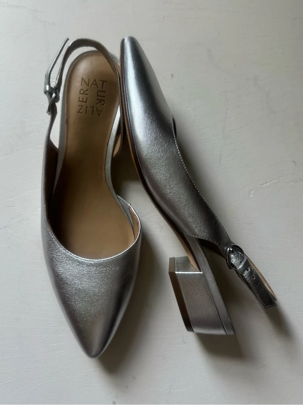 Nauralizer Banks Silver Leather Slingbacks